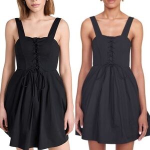 Staud Sutton Lace Up Black Mini Dress